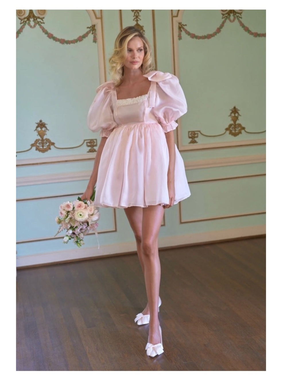 SELKIE The Da Vinci Puff Dress in Peach Fuzz Pink Size Small